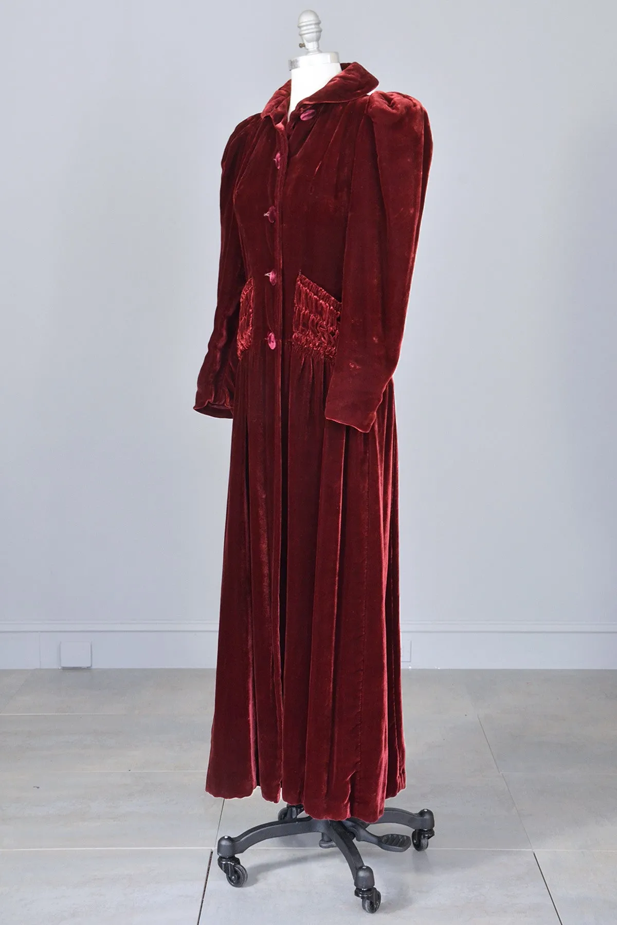 1930s 40s Merlot Velvet Maxi Vintage Evening Dress Coat