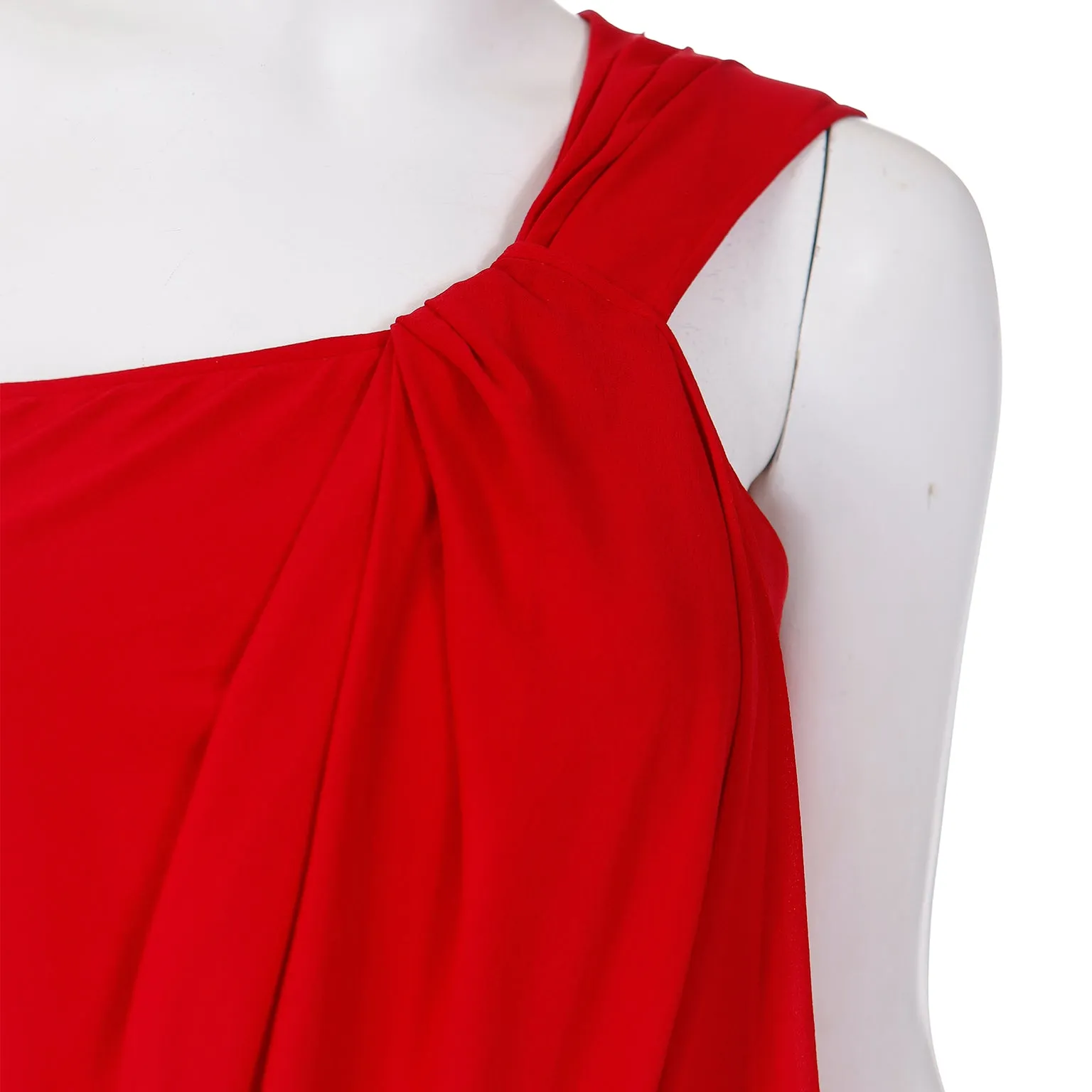 1990s Emanuel Ungaro Parallele Red Silk One Shoulder Dress