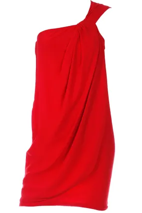 1990s Emanuel Ungaro Parallele Red Silk One Shoulder Dress