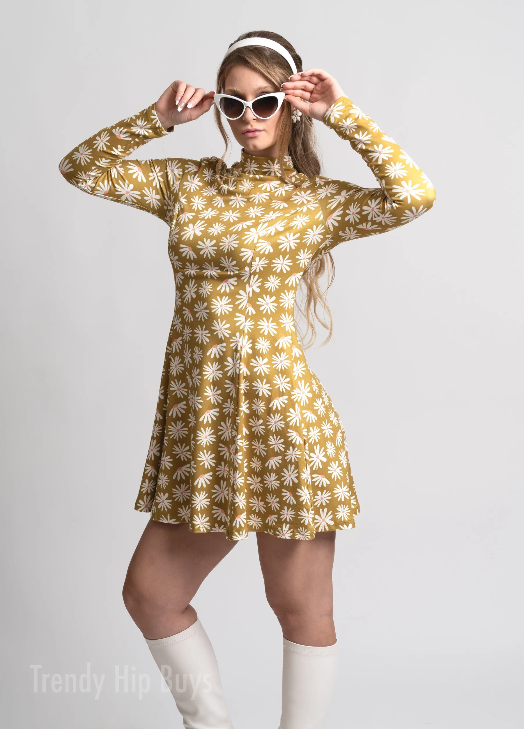 60s Dress Style, Mod Dress, Olive Green mini dress, Turtleneck GOGO Dress, 60s mini dress