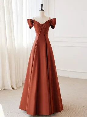 A-Line Satin Orange Long Prom Dresses, Orange Long Formal Dress     fg5066