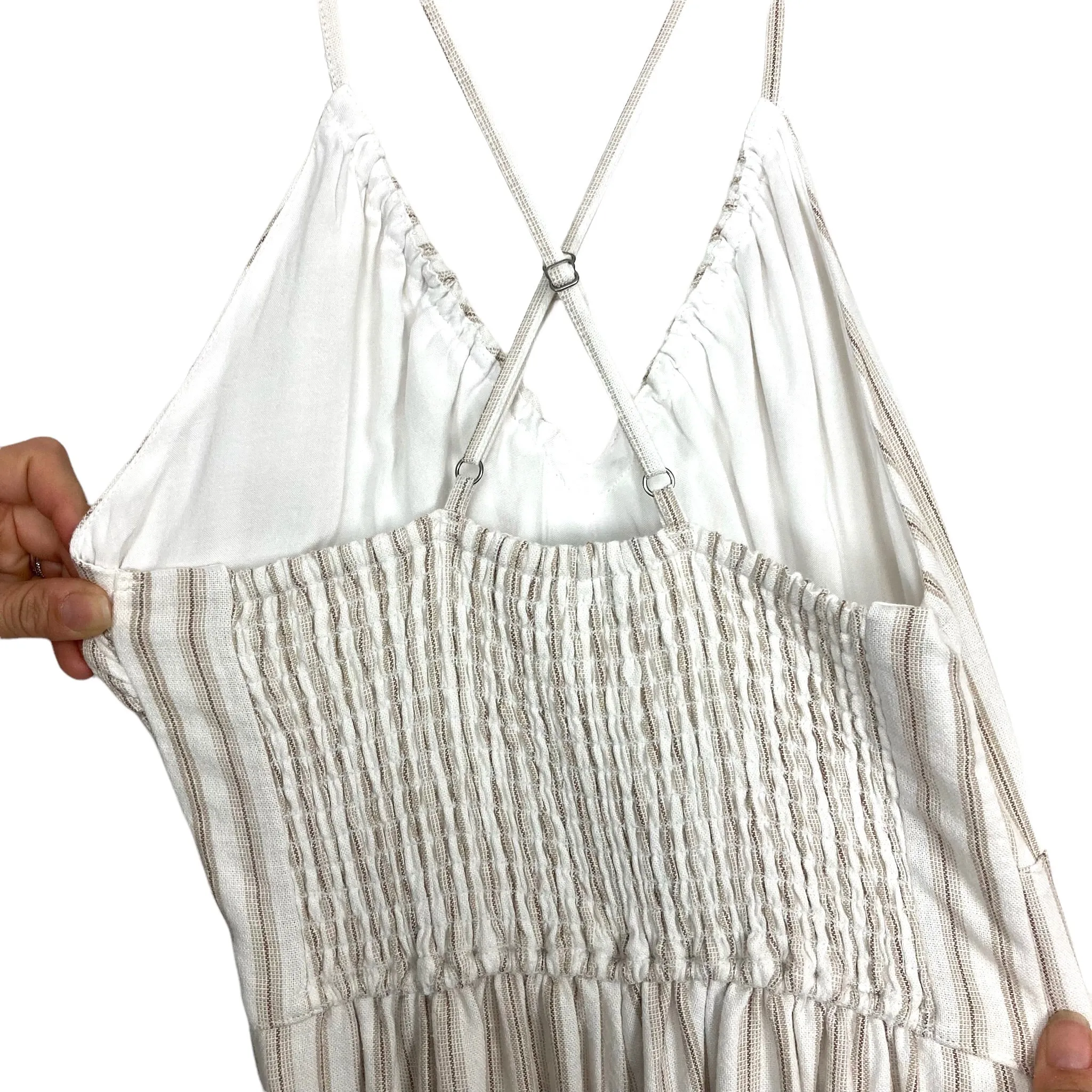 Abercrombie & Fitch White and Tan Striped Belted Jumpsuit NWT- Size S