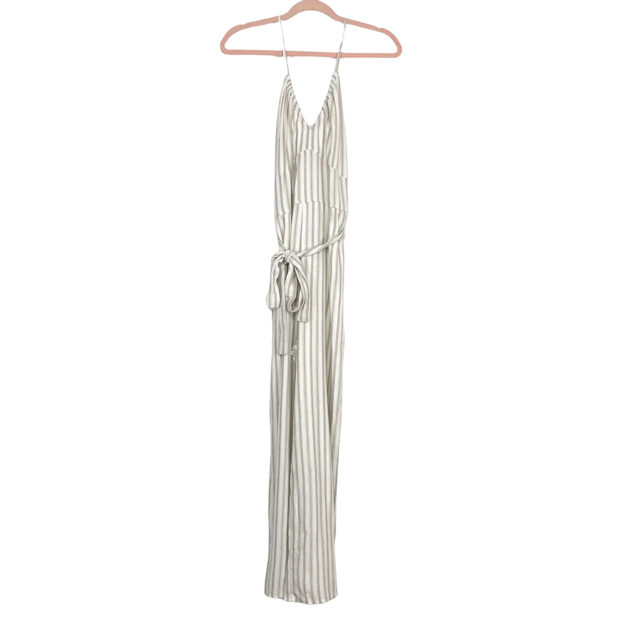 Abercrombie & Fitch White and Tan Striped Belted Jumpsuit NWT- Size S