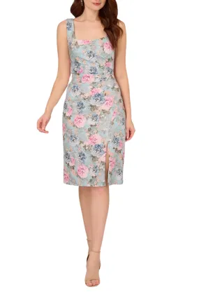 Adrianna Papell Floral Matelasse Square Neck Sheath Dress