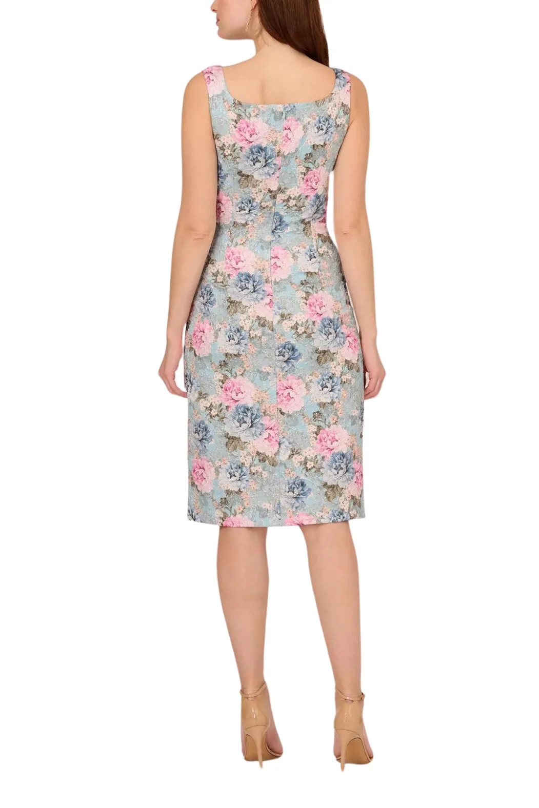 Adrianna Papell Floral Matelasse Square Neck Sheath Dress