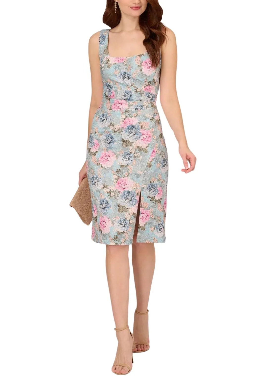 Adrianna Papell Floral Matelasse Square Neck Sheath Dress