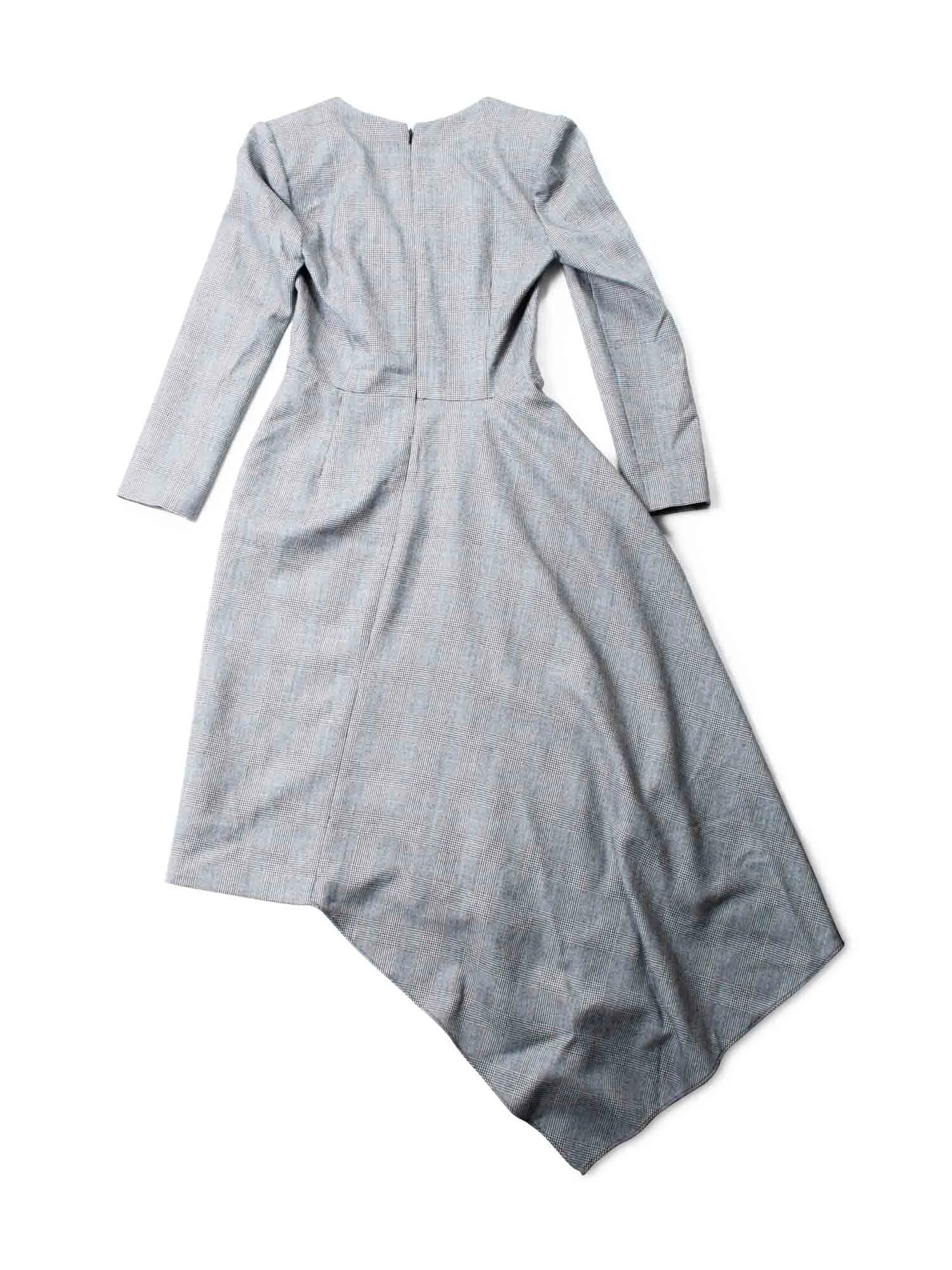 Alexander McQueen Wool Asymetrical Plaid Midi Dress Grey