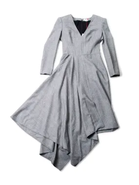 Alexander McQueen Wool Asymetrical Plaid Midi Dress Grey