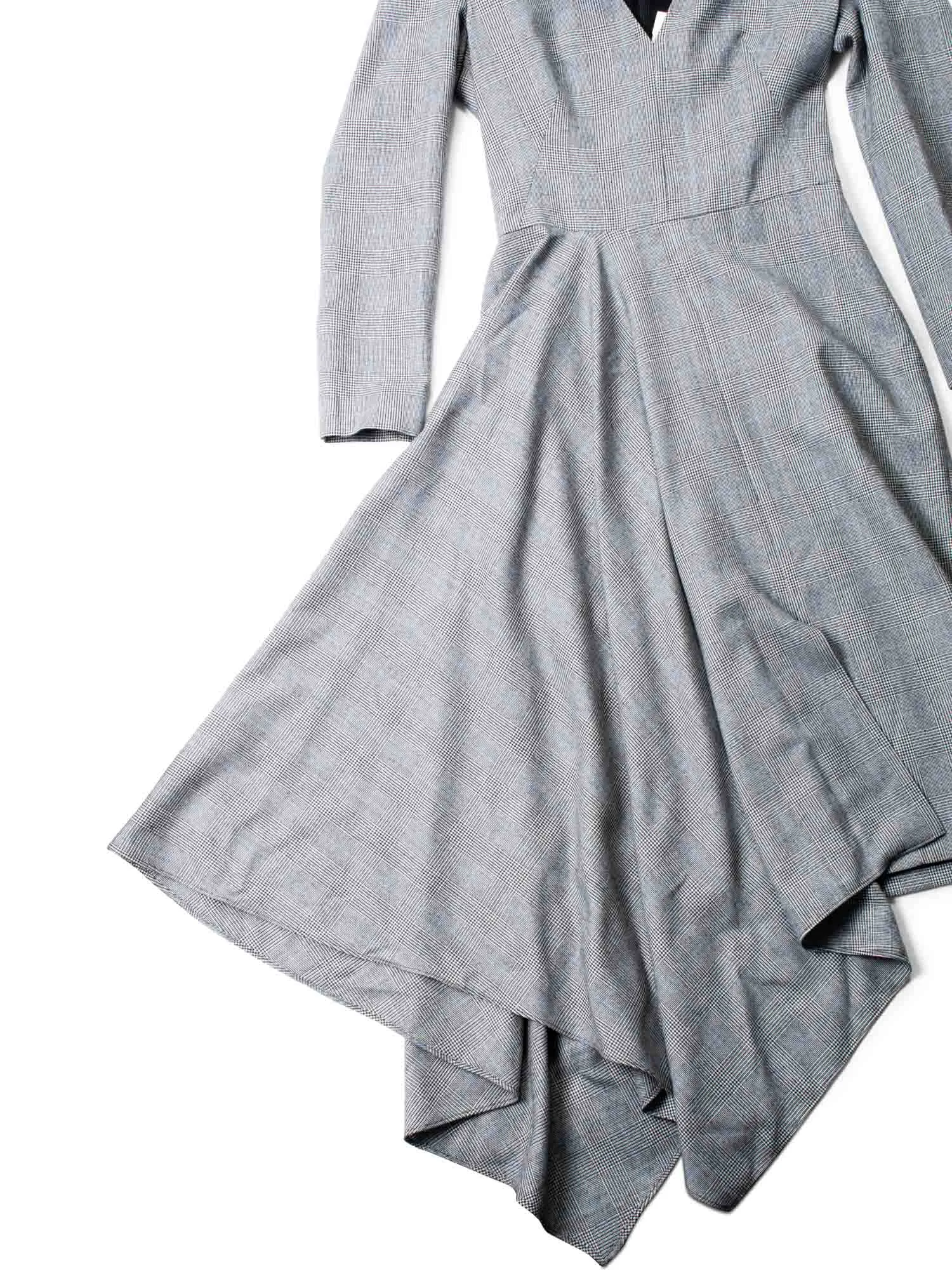 Alexander McQueen Wool Asymetrical Plaid Midi Dress Grey