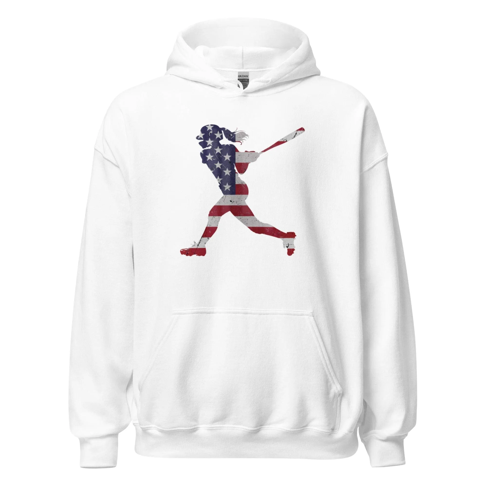 American Flag Softball Batter - Adult Hoodie