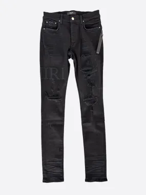 Amiri Black Serif Logo Distressed Jeans