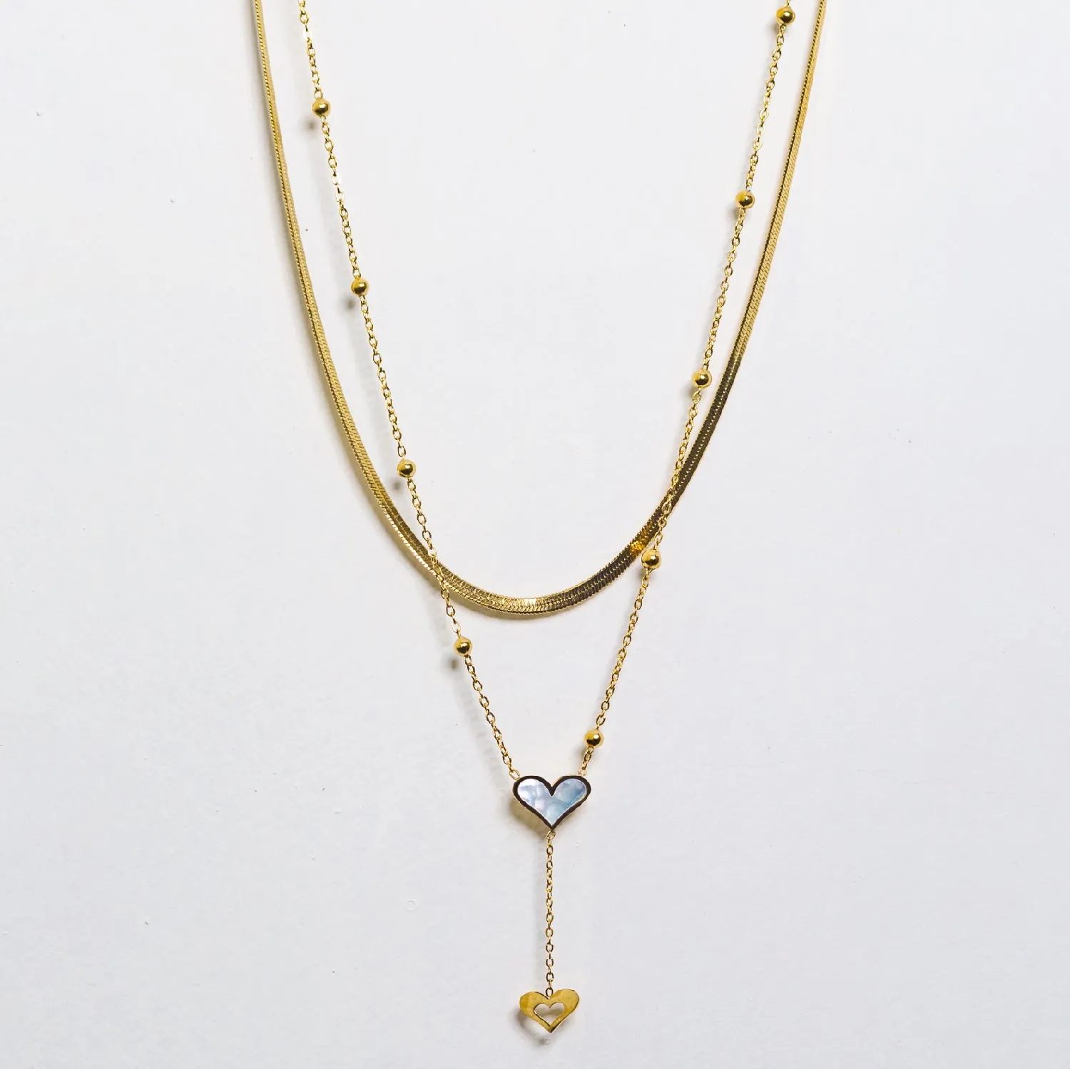 Artklim Gold Plated Double Layered Heart Pendant Necklace