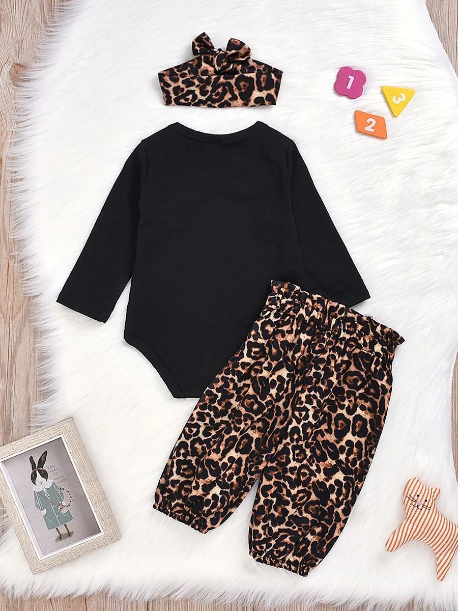 Baby Girl 3-Piece Mama's Bestie Leopard Print Set Onesie Pants Headband