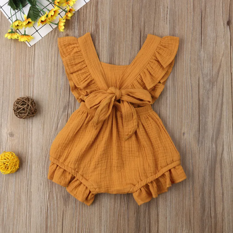 Baby Girl Ruffle Solid Color Romper Jumpsuit