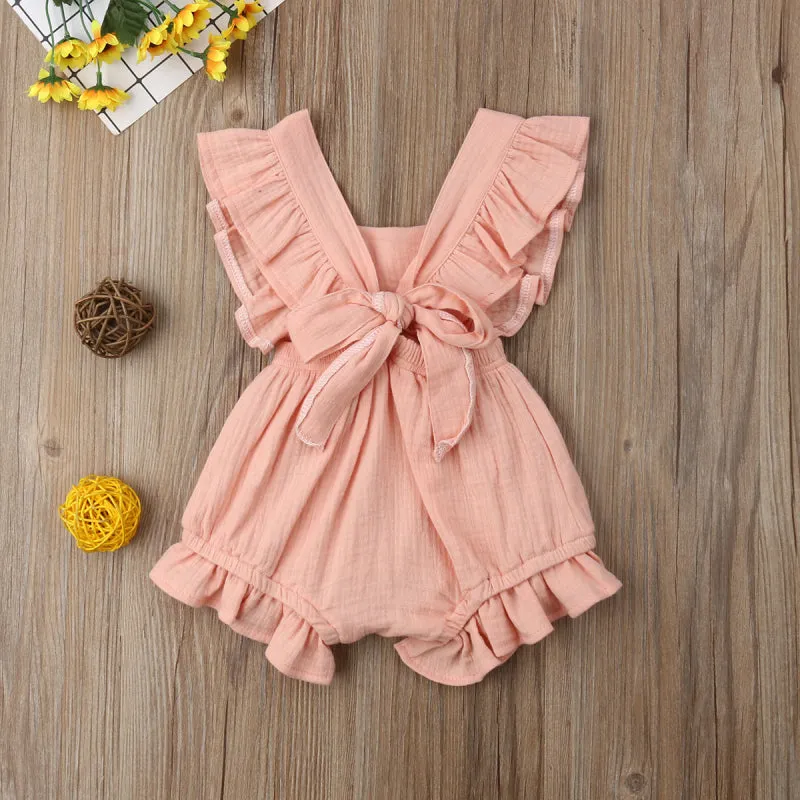 Baby Girl Ruffle Solid Color Romper Jumpsuit