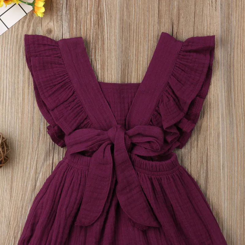 Baby Girl Ruffle Solid Color Romper Jumpsuit