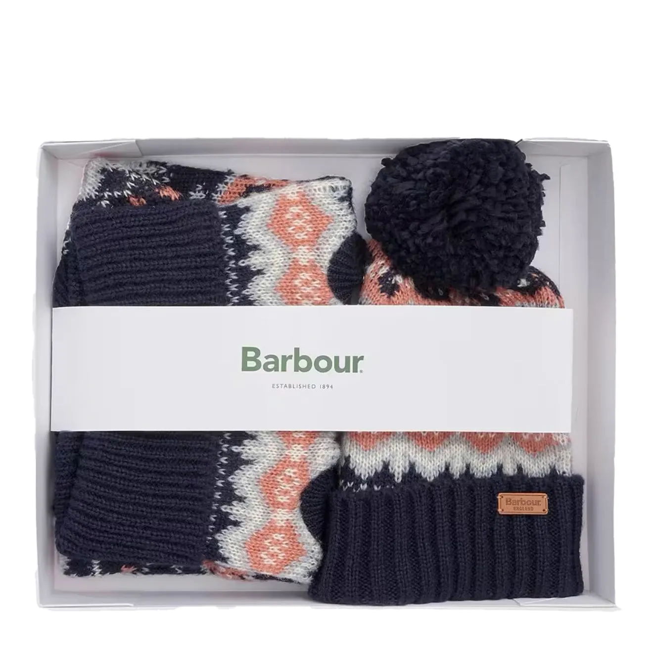 Barbour Case Fair Isle Dog Gift Set Pink/Navy