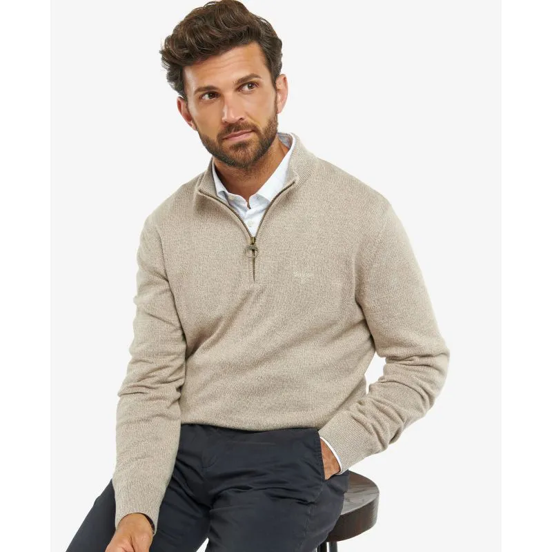 Barbour Firle Cotton Cashmere Mens 1/4 Zip Jumper - Stone Marl