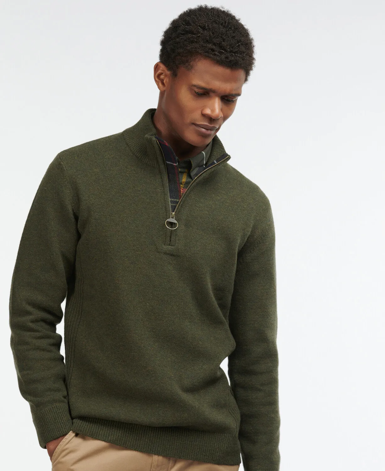 Barbour Holden Half Zip Jumper - Olive Green