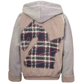 Beige fleece hoodie voor kinderen met drakenapplicatie