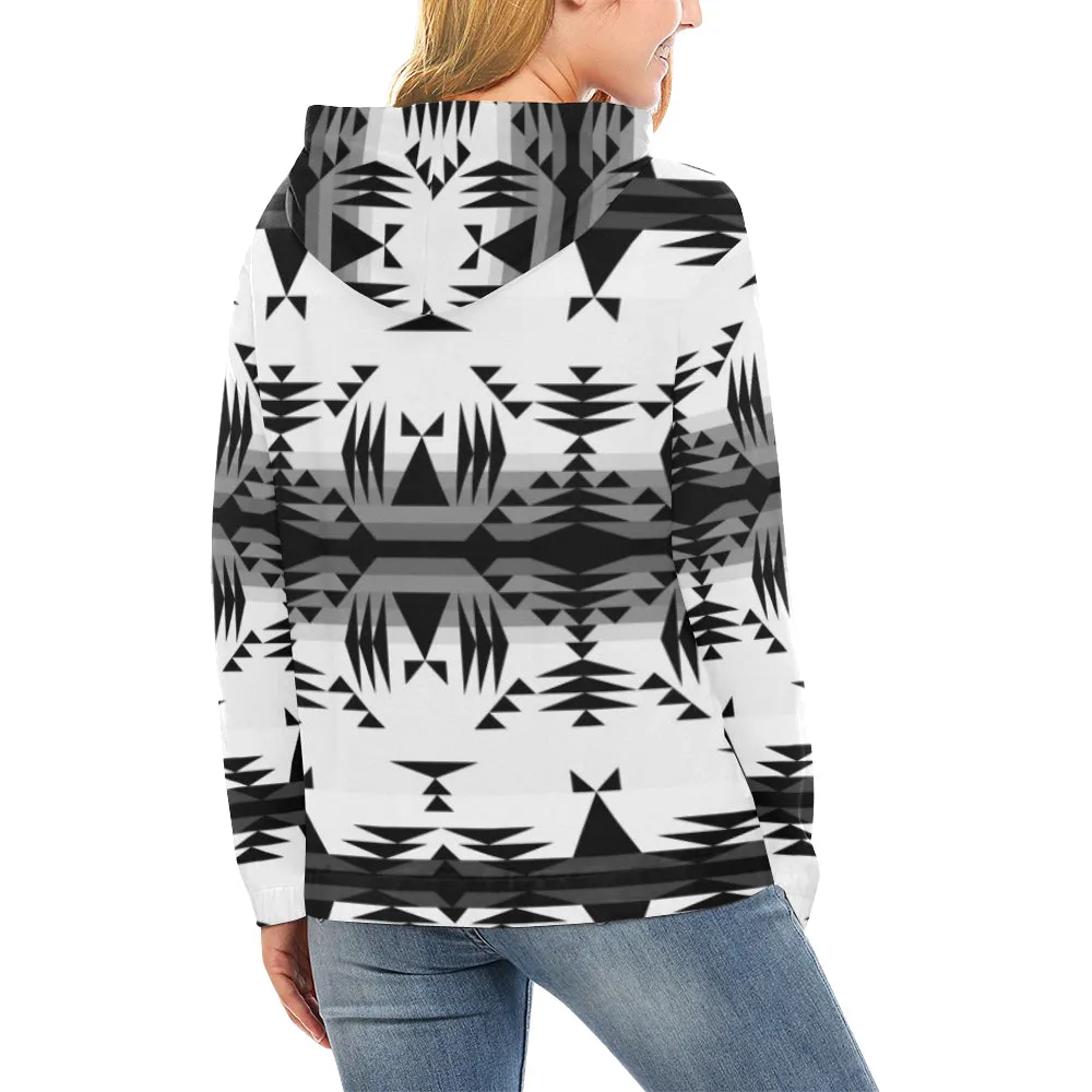 Between the Mountains White and Black Hoodie for Women (USA Size)