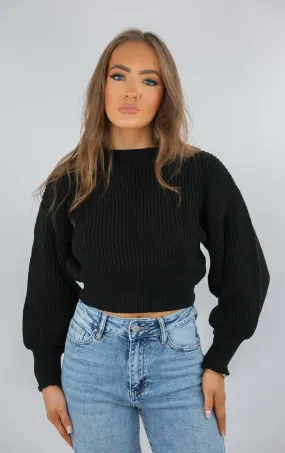 Black Cropped Knit Baggy Jumper