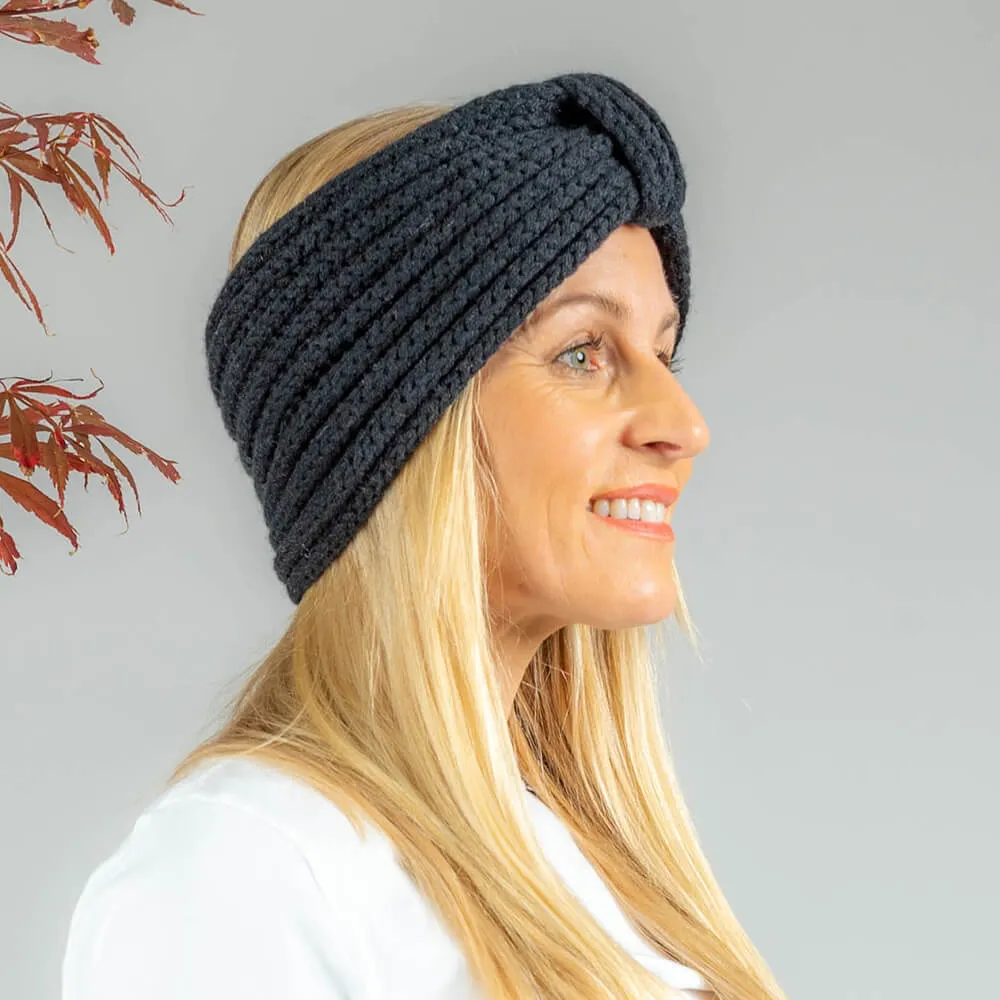 Black Rib Knit Cashmere Ear Warmer