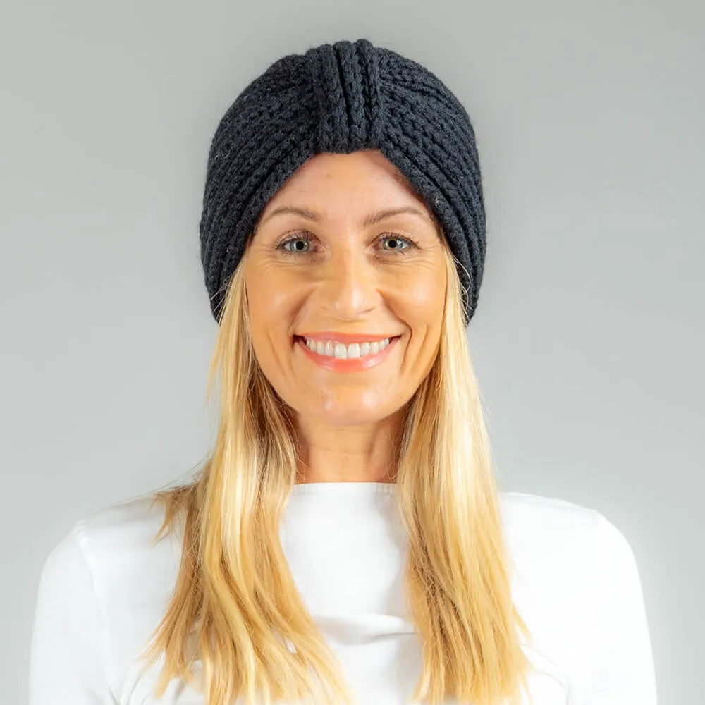 Black Rib Knit Cashmere Ear Warmer