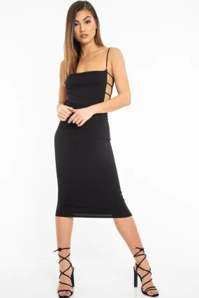 Black Straight Leg Cut-out Side Midi Dress - Seraphine