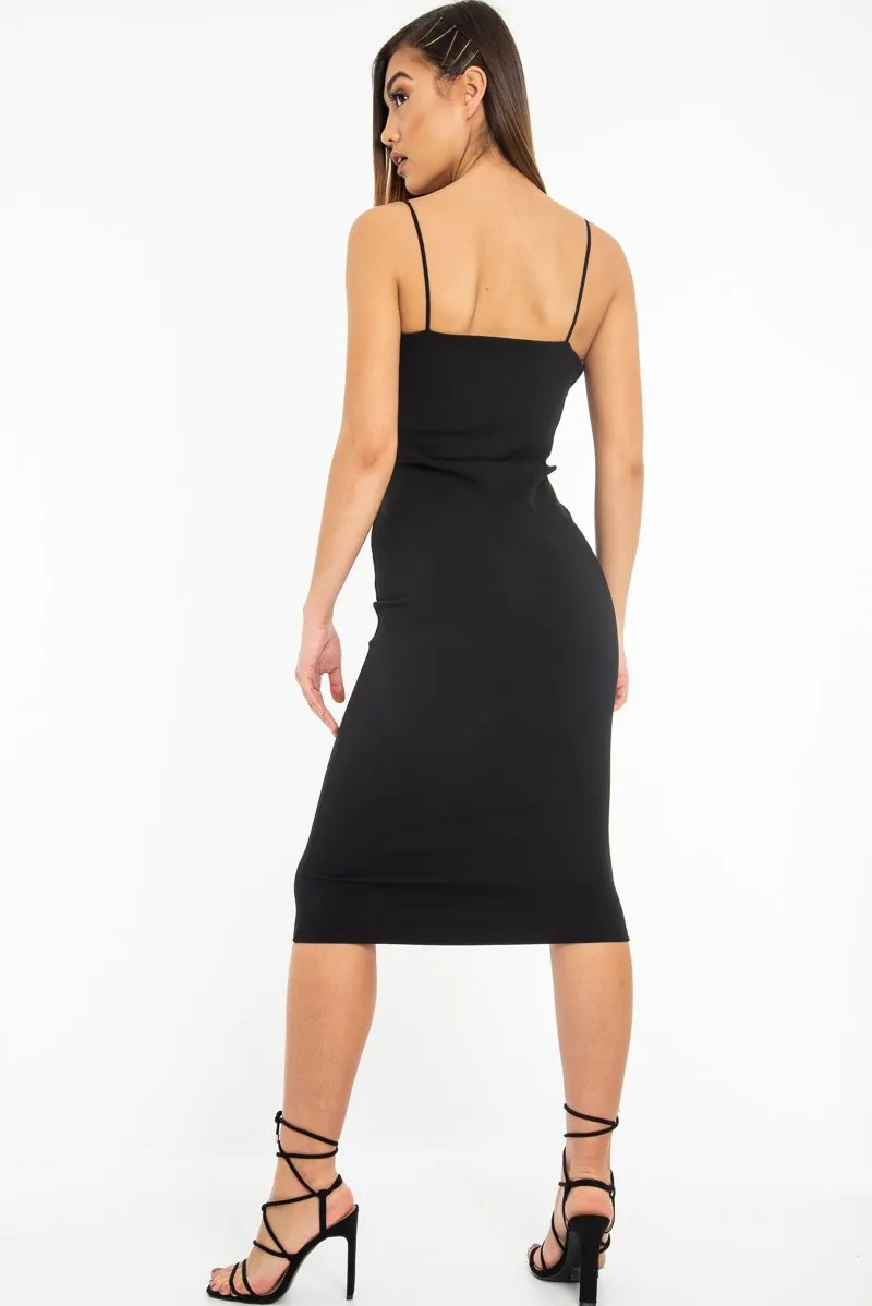 Black Straight Leg Cut-out Side Midi Dress - Seraphine