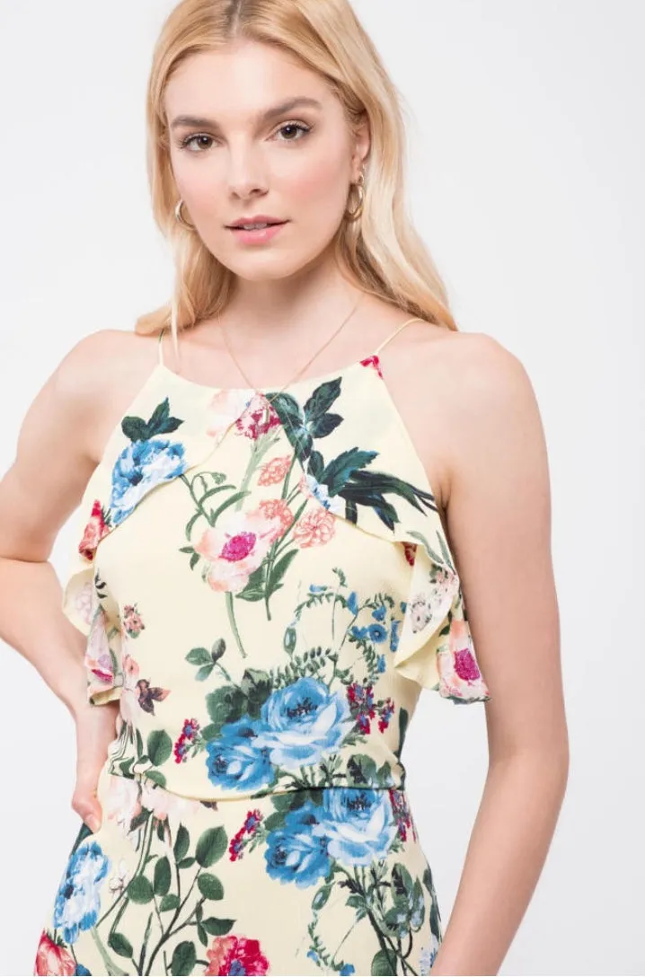 Blu Pepper Floral Ruffle  Halter Midi Dress