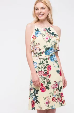 Blu Pepper Floral Ruffle  Halter Midi Dress