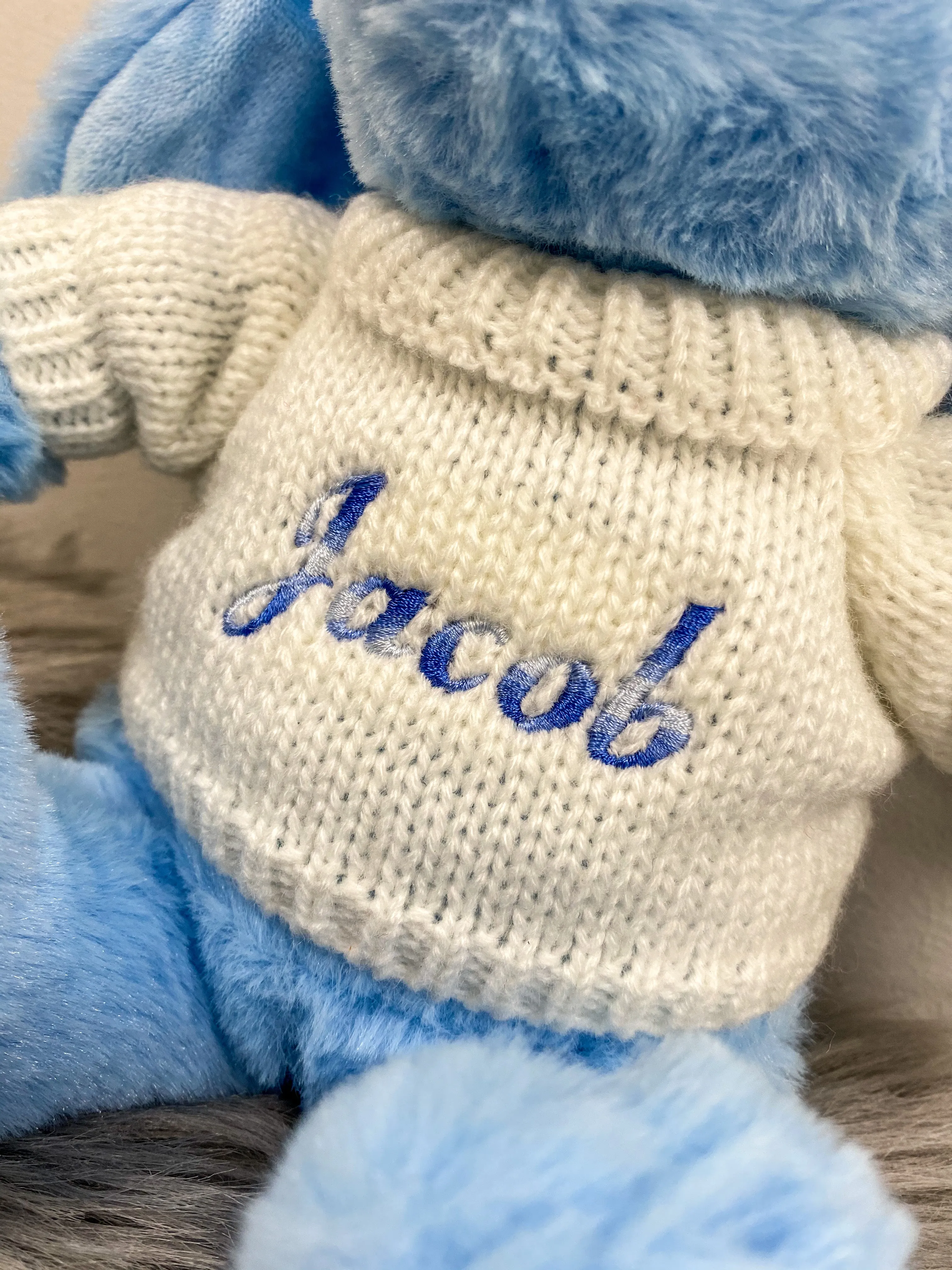 Blue Bunny With Personalised Embroidered Jumper