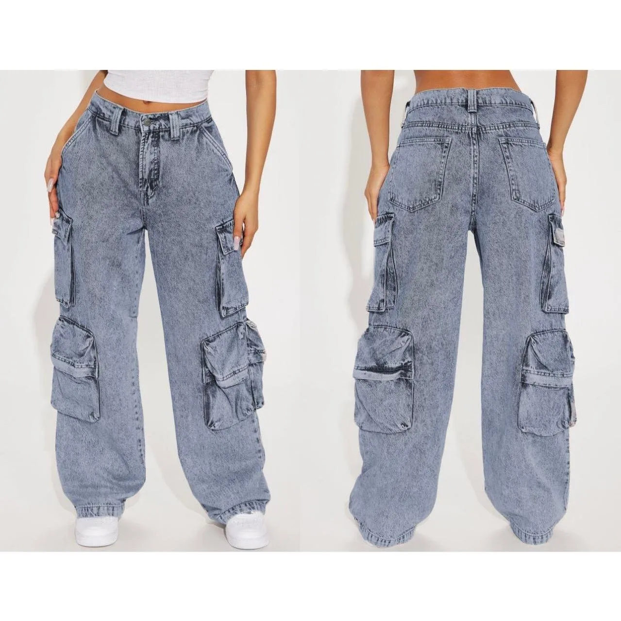 Blue Cargo Wide Jeans.