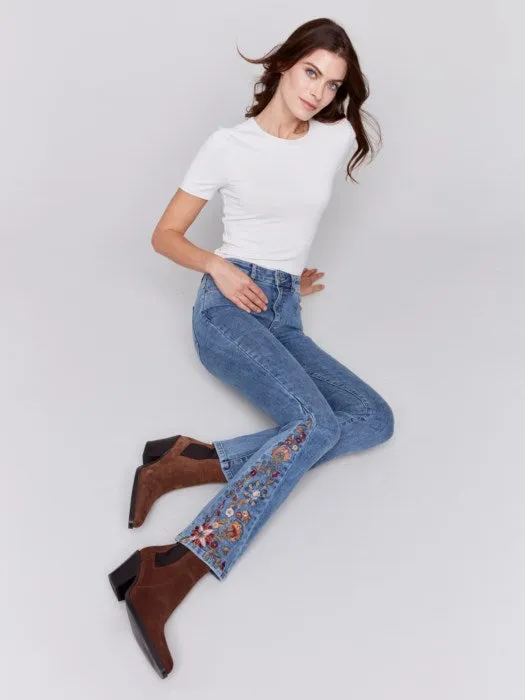 Bootcut Jeans with Floral Embroidery