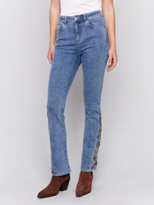 Bootcut Jeans with Floral Embroidery