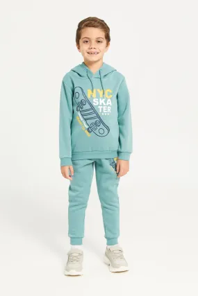 Boys Mint Printed Hooded Jog Set (2 Piece)