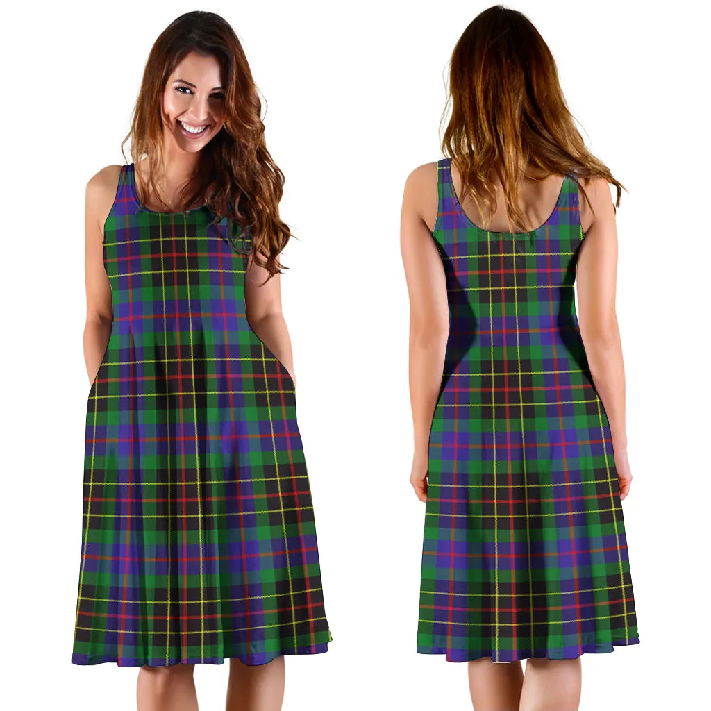 Brodie Hunting Modern Tartan Sleeveless Midi Womens Dress