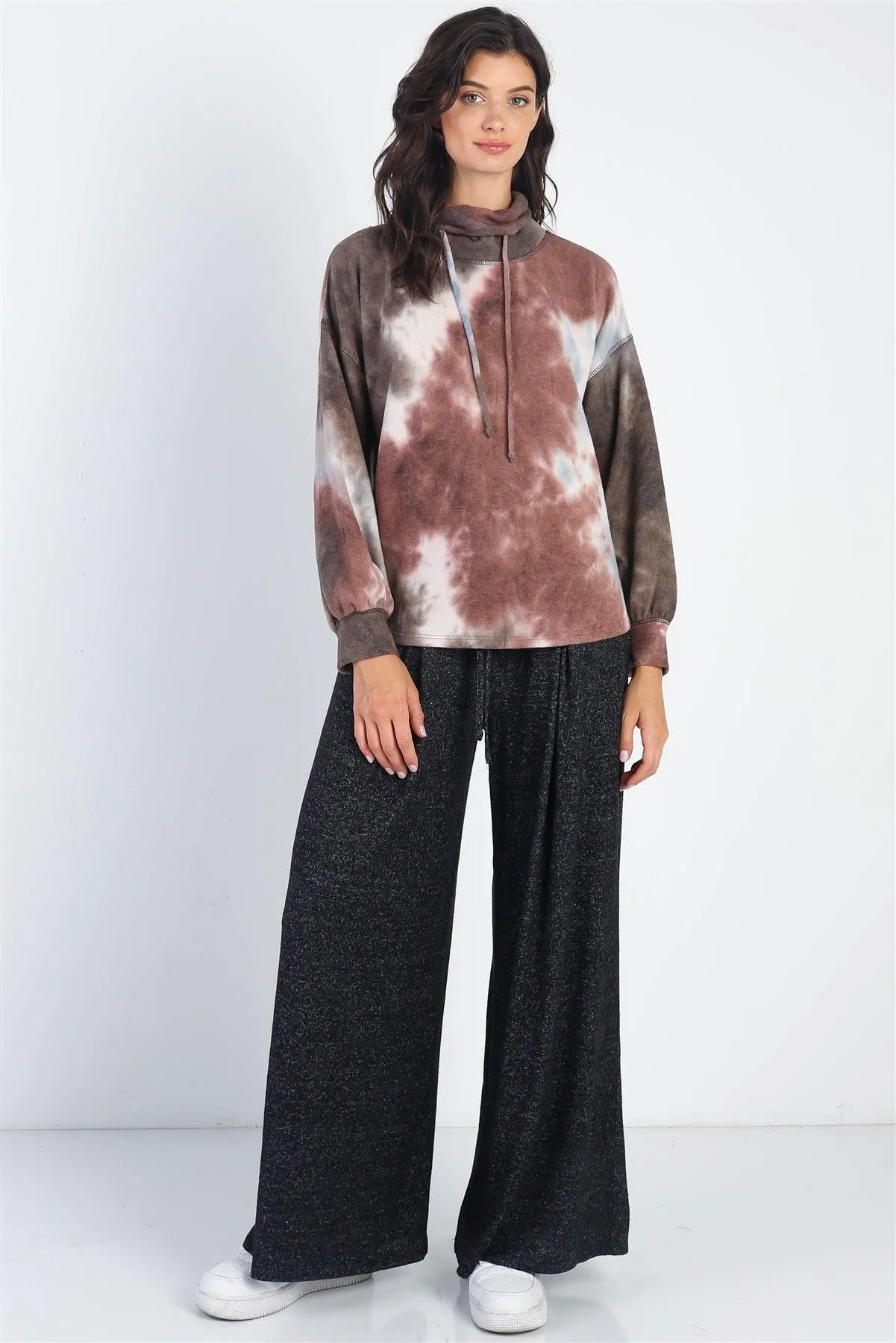 Brown Tie-Dye Turtle Neck Long Sleeve Sweatshirt /1-1-1