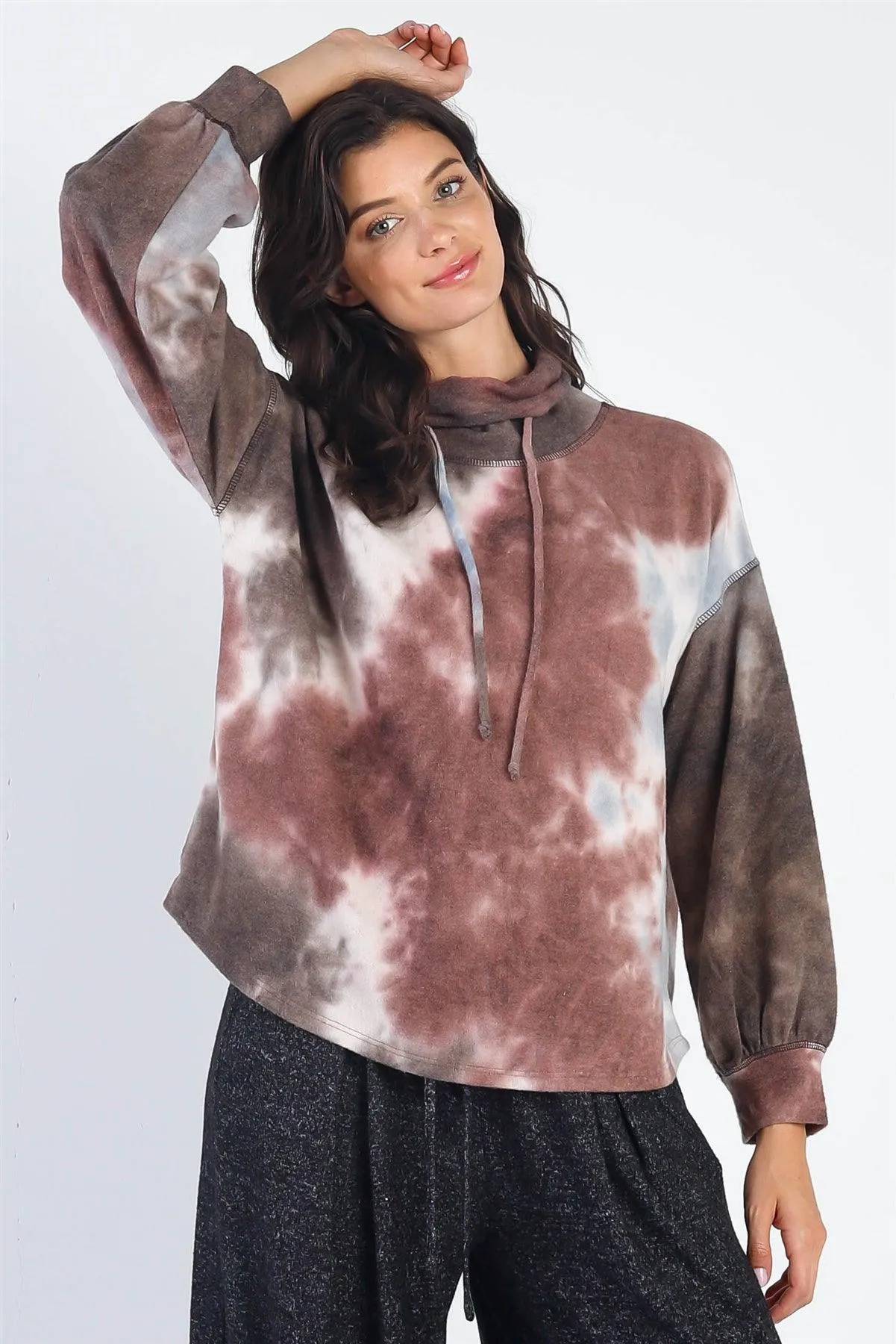 Brown Tie-Dye Turtle Neck Long Sleeve Sweatshirt /1-1-1