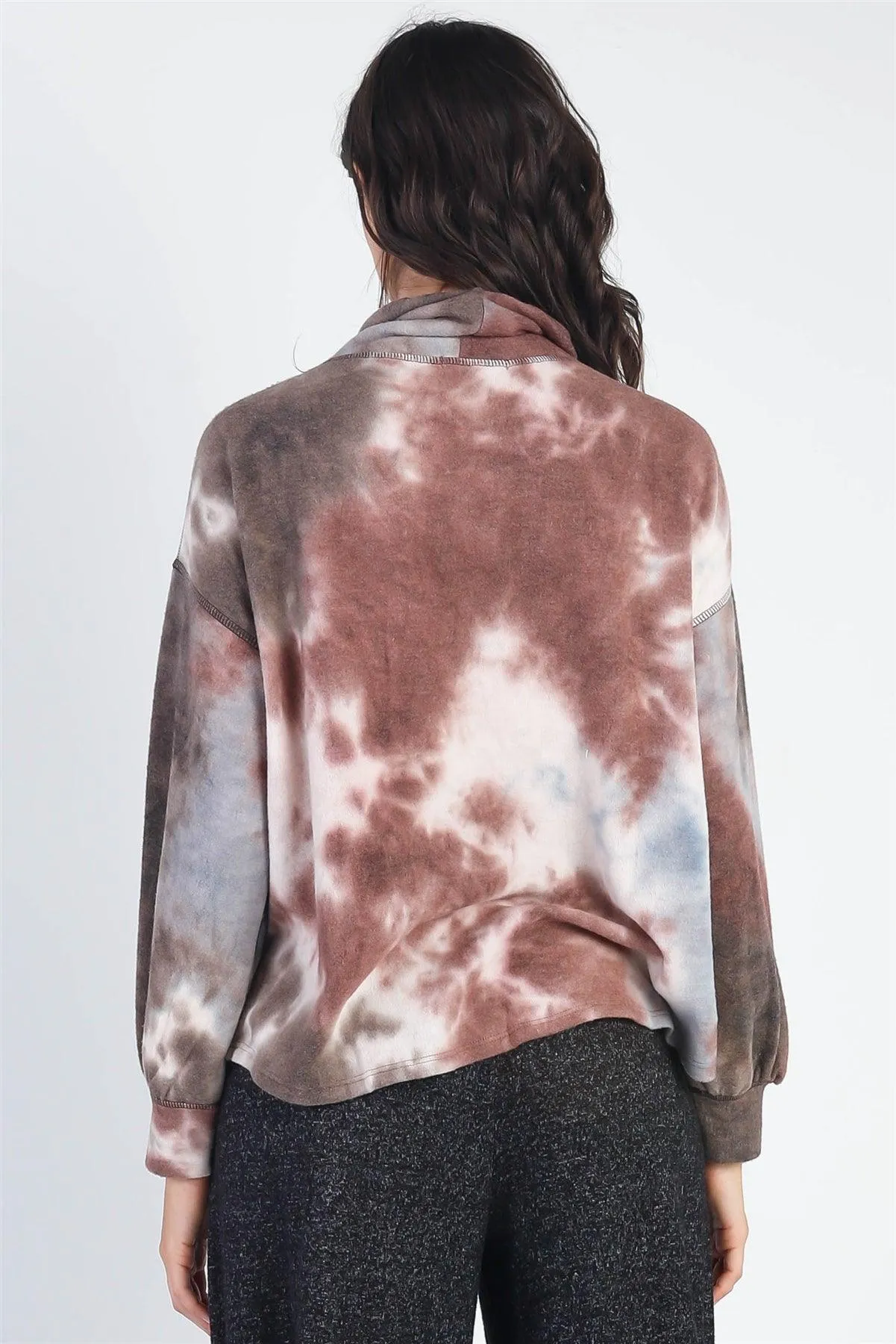 Brown Tie-Dye Turtle Neck Long Sleeve Sweatshirt /1-1-1