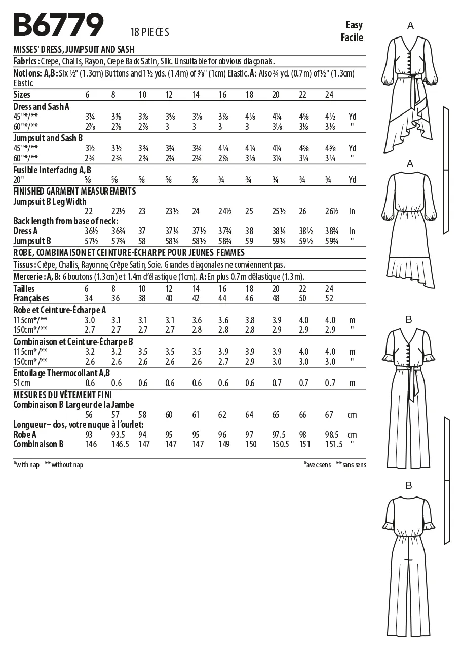 Butterick Pattern B6779 Misses  Dress & Jumpsuit