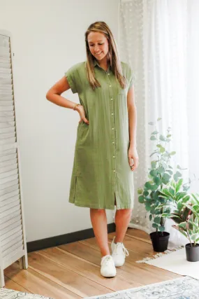 Button Front Midi Dress