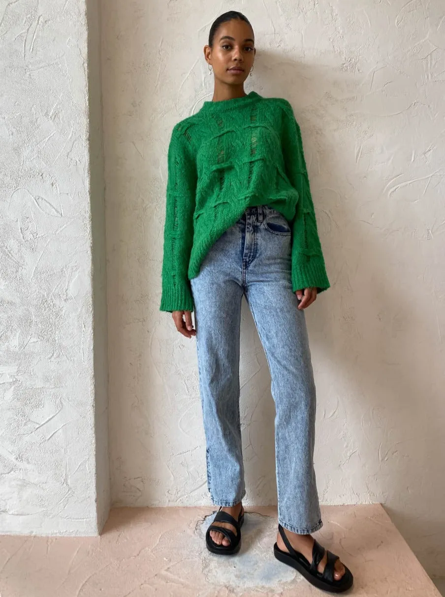 Camilla and Marc Lune Cable Knit Crew in Emerald