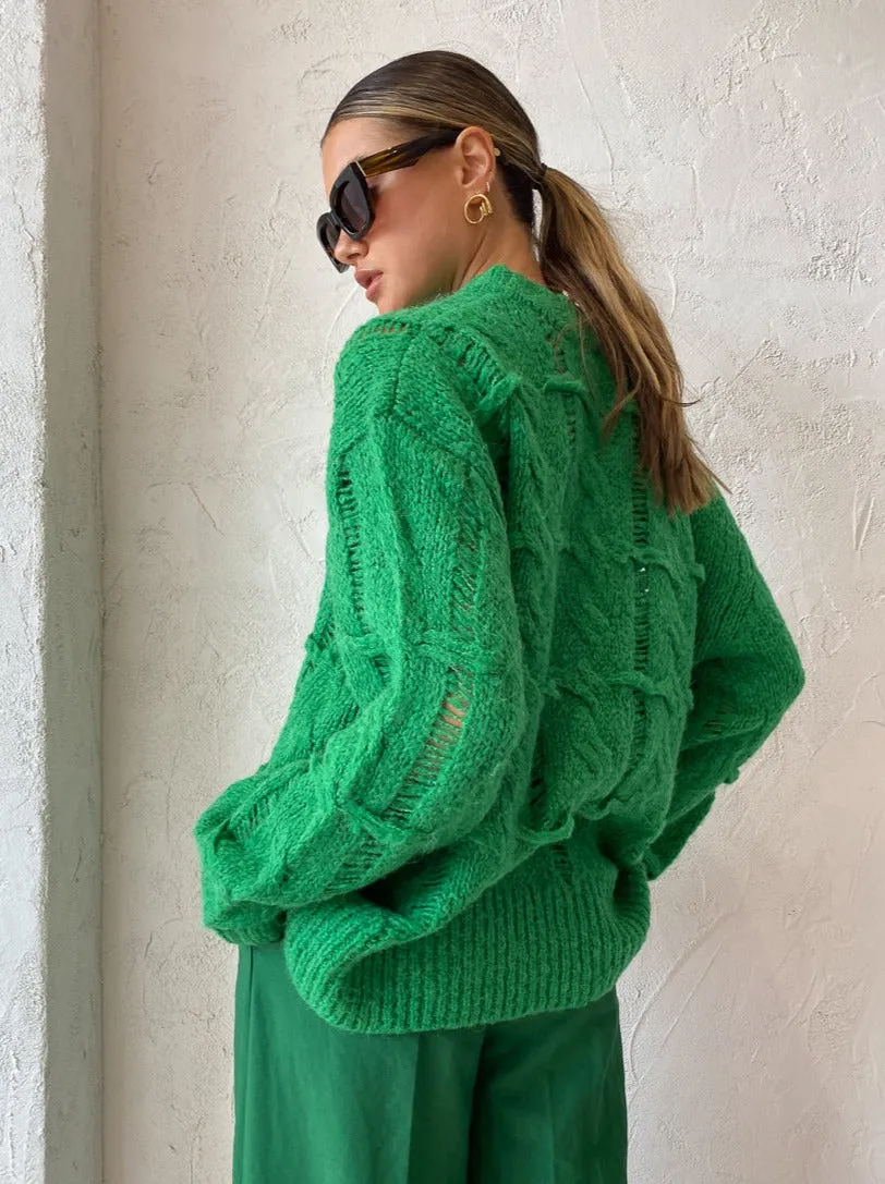 Camilla and Marc Lune Cable Knit Crew in Emerald