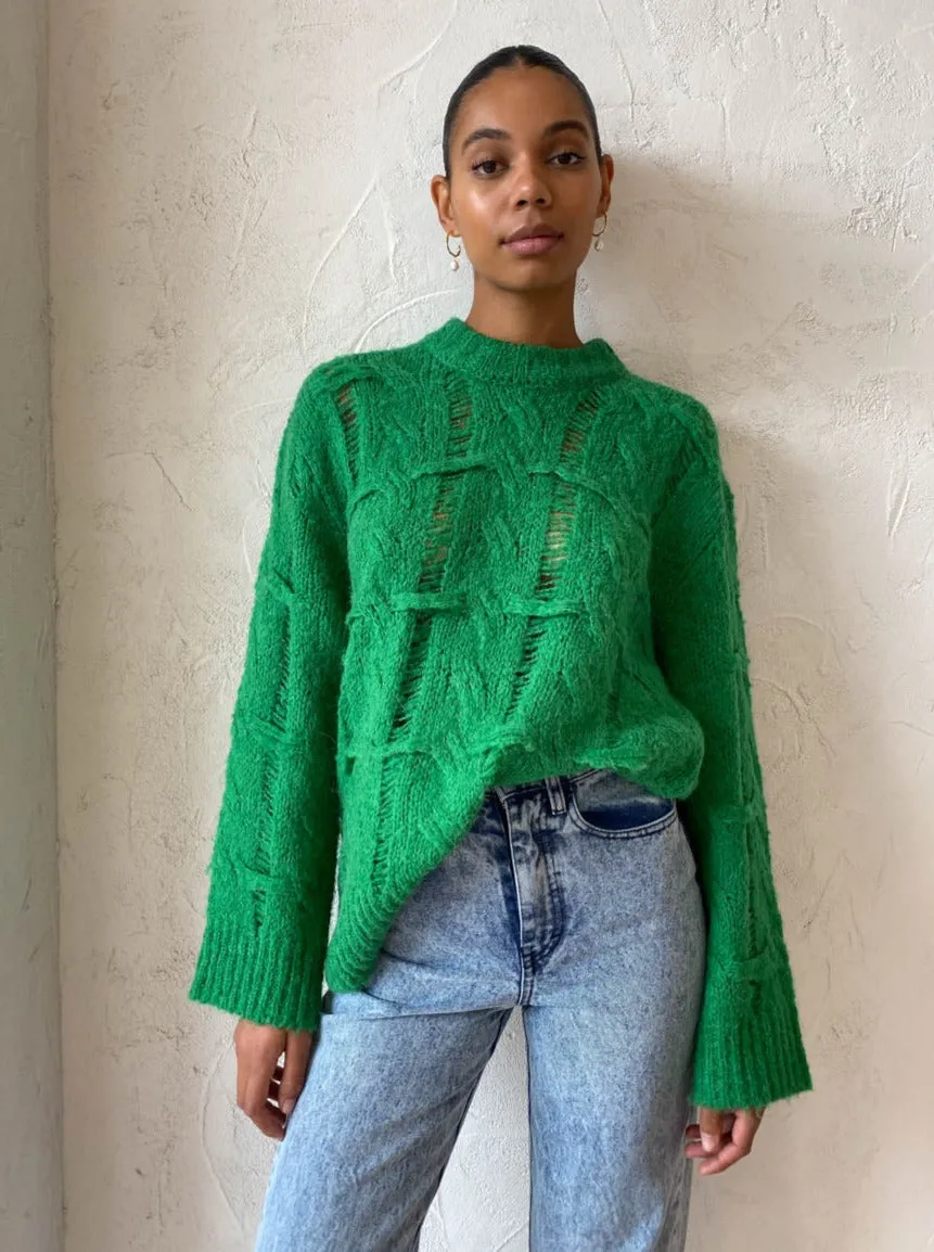 Camilla and Marc Lune Cable Knit Crew in Emerald