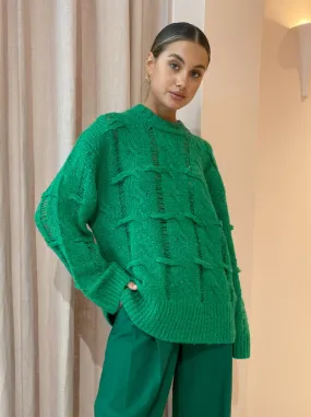 Camilla and Marc Lune Cable Knit Crew in Emerald