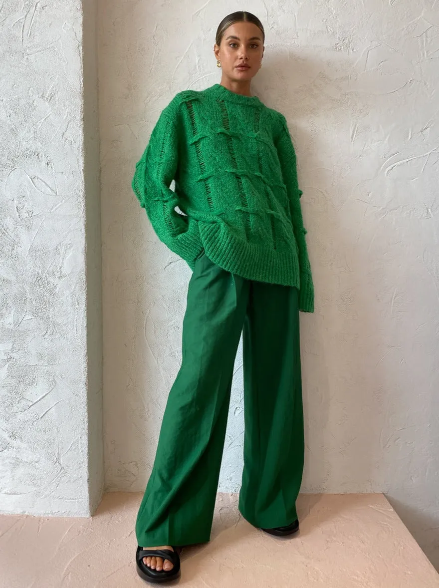 Camilla and Marc Lune Cable Knit Crew in Emerald