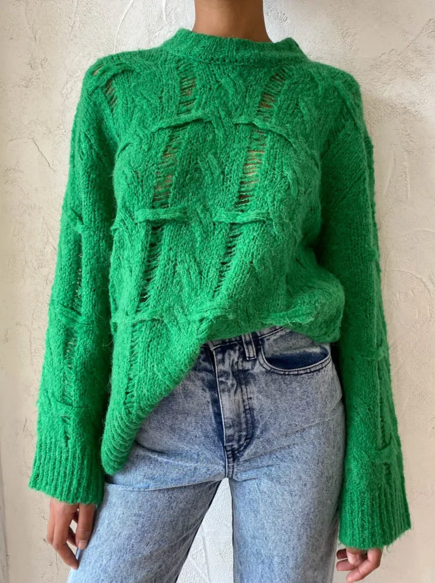 Camilla and Marc Lune Cable Knit Crew in Emerald