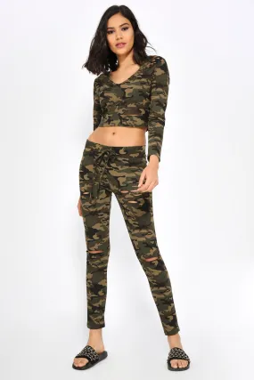 Camo Multi Ripped Fitted Jogging Bottoms